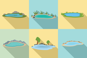 Lake icons set. Flat set of lake vector icons for web design - obrazy, fototapety, plakaty