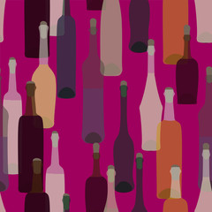 Red and white wine in multi-colored bottles on a burgundy background. Vector illustration, banner design.