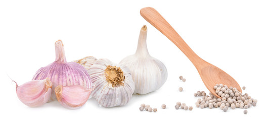 White pepper and Garlic isolated on white background