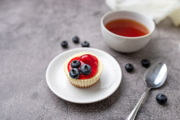 Mini cheesecake with blueberry and cherry topping sweet summer treat