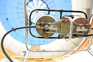 Closeup view at hot balloon air heating system.