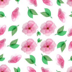 seamless pattern with pink watercolor flowers, botanical decoration with delicate flowers