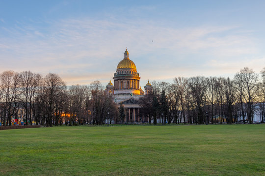Saint Isaac's Cathedral in St. Petersburg, in the warm snowless winter.