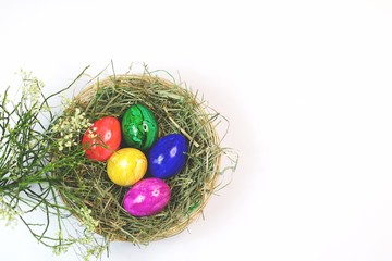 Fototapeta na wymiar Easter eggs in the nest easter