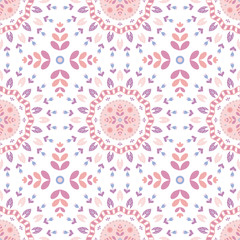Cute decorative floral pattern. Pink abstract flowers seamless print illustration