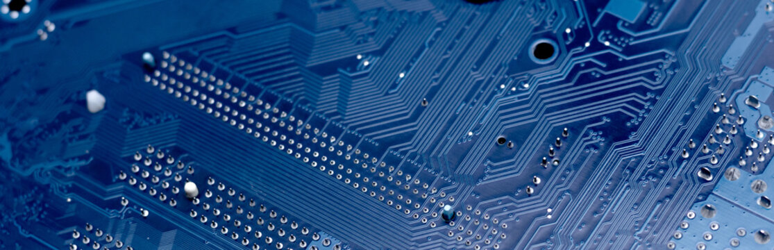Modern printed circuit board, electronic circuit board, textolite. Background banner.