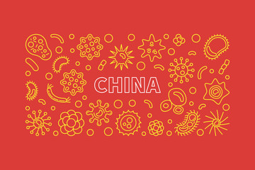 China Virus or Coronavirus vector concept creative linear horizontal illustration or banner