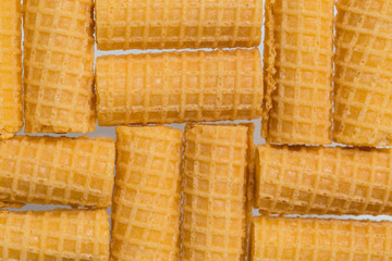 Waffle tubes, fresh confectionery close-up