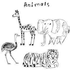 African animals. A sketch. Vector illustration.