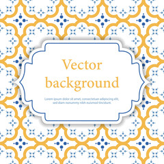 Abstract geometric background illustration with place for text. Azulejo pattern