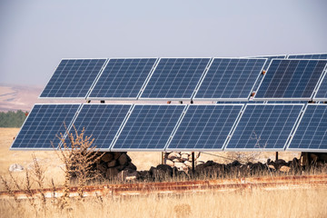 panels producing electricity by solar energy in mountainous area