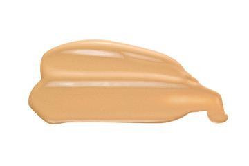 Makeup liquid foundation, beige concealer swatch smudge smear isolated on white background. BB CC cream texture