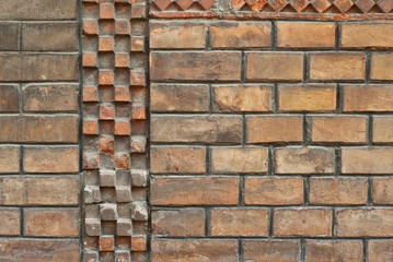 Old brick wall. Masonry of red brick closeup.