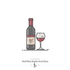Red Wine Bottle And Glass - Line color icon