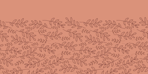 Vector floral border in pink. Simple doodle twig with leaves made into texture. Great for invitations, decor, packaging, ribbon, greeting cards, stationary.