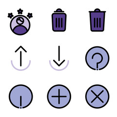 Basic user interface icon set outline include cancel, close, delete, minus, accept, check, success, share, social, link, media, power, off, energy, battery