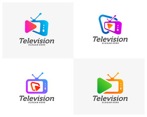 Set of Media TV Creative logo concepts, Play Television logo design, abstract colorful icons, elements and symbols, template - Vector