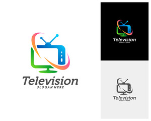 TV Creative logo concepts, Television logo design, abstract colorful icons, elements and symbols, template - Vector