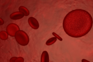 3D Illustration, Interesting microscopic view of the red blood cells, moving.