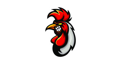 Rooter mascot logo design with modern illustration concept style for badge, emblem and t shirt printing. Chicken illustration for sport and e-sport team. Raw material logo.