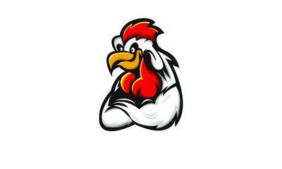 Rooter mascot logo design with modern illustration concept style for badge, emblem and t shirt printing. Chicken illustration for sport and e-sport team.