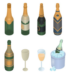 Champagne icons set. Isometric set of champagne vector icons for web design isolated on white background