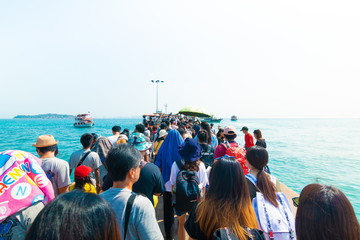People gather on the boat. Thai
