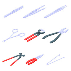 Forceps icons set. Isometric set of forceps vector icons for web design isolated on white background