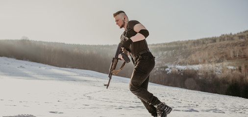 special forces soldiers with weapon take part in military maneuver. war, army, technology and army...