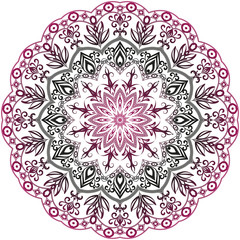Mandala.  Ethnic ornament painted with a gradient in black and purple. Vector pattern on fabric, paper, glass.  Template for tattoo, henna pattern.