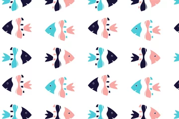 Photo sur Plexiglas Animaux marins Modèle sans couture de vecteur avec des poissons mignons. Illustration vectorielle d& 39 enfants