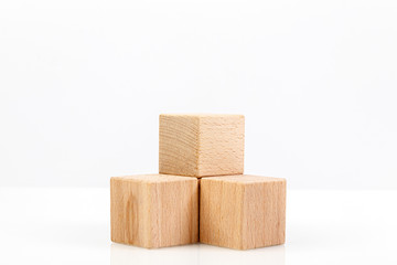 Wooden cubes on a white background