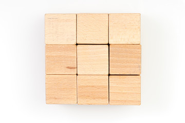 Wooden cubes on a white background