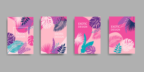 Tropic covers set. Exotic floral patterns design. Vector illustration.