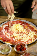Ham and cheese pizza.