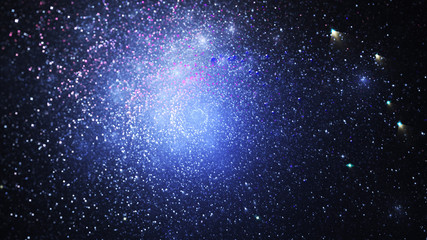 Colorful shiny blue and pink particles. Abstract holiday background. Fantastic light effect. Digital fractal art. 3d rendering.