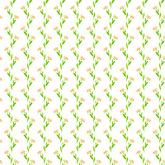 Seamless pattern. Repeating small  yellow flowers. White background.