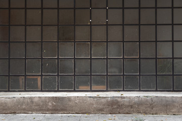 Granular glass window in front of the building