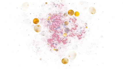 Shiny golden and rose drops. Abstract holiday background. Fantastic light effect. Digital fractal art. 3d rendering.