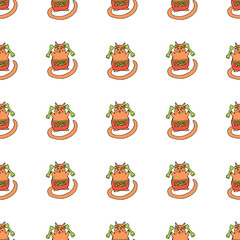 Seamless pattern with sport cat on white background for fabric, textile, clothes, tablecloth and other things. Vector image.