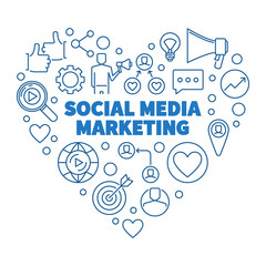 Social Media Marketing Heart vector blue concept linear illustration