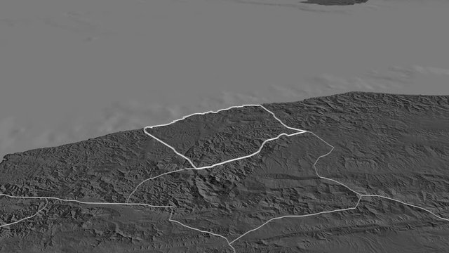 Bartın, province with its capital, zoomed and extruded on the bilevel map of Turkey in the conformal Stereographic projection. Animation 3D