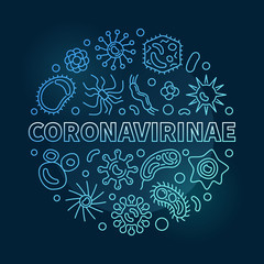 Vector Coronavirinae concept outline blue round illustration on dark background