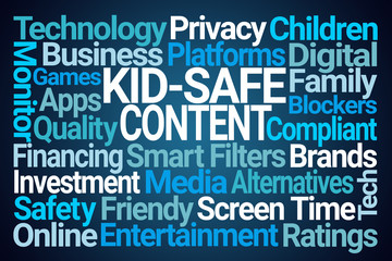 Kid Safe Content Word Cloud on Blue Background