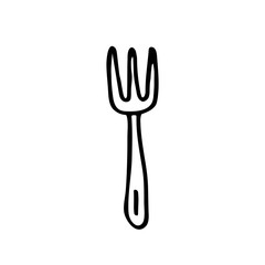 Fork, dish cute kitchen equipment vector doodle hand drawn illustration, sticker, icon. Monochrome black design. Isolated on white background. Kitchen staff design element. Line art. Minimalist. 