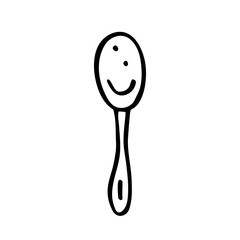 Spoon, dish cute kitchen equipment vector doodle hand drawn illustration, sticker, icon. Monochrome black design. Isolated on white background. Kitchen staff design element. Line art. Minimalist. 