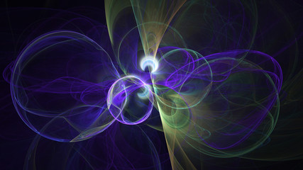 Abstract blue and green glowing shapes. Fantasy light background. Digital fractal art. 3d rendering.