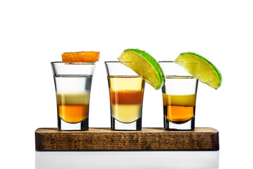 set of three shots over a white background