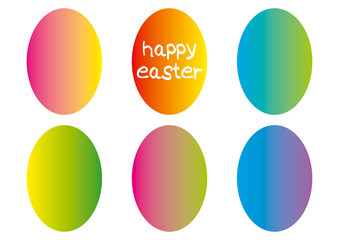 Illustration of six colorful design easter eggs, designs isolated on white background