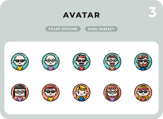 Avatars Filled Icons Pack for UI. Pixel perfect thin line vector icon set for web design and website application.